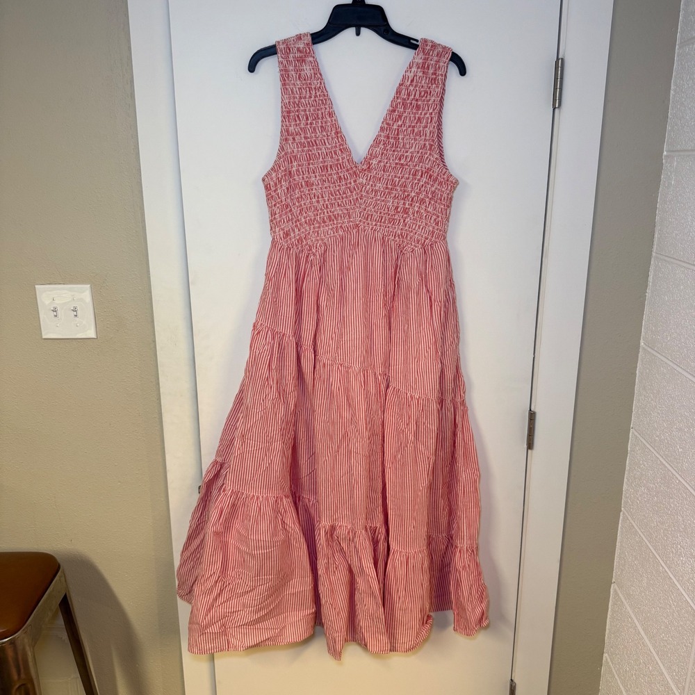 Free People Pink Striped 100% Cotten Tiered Maxi Dress - Picture 5 of 10